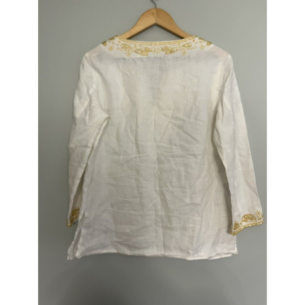 Michael Kors 100% Linen Top Tunic White Beaded Neckline Sleeves Women’s M - Picture 15 of 16